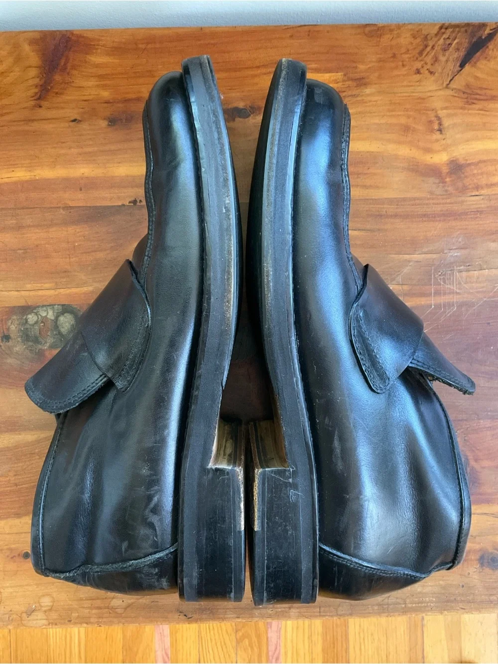Men's Black Leather Moc Toe Ankle Boots, Sz 45